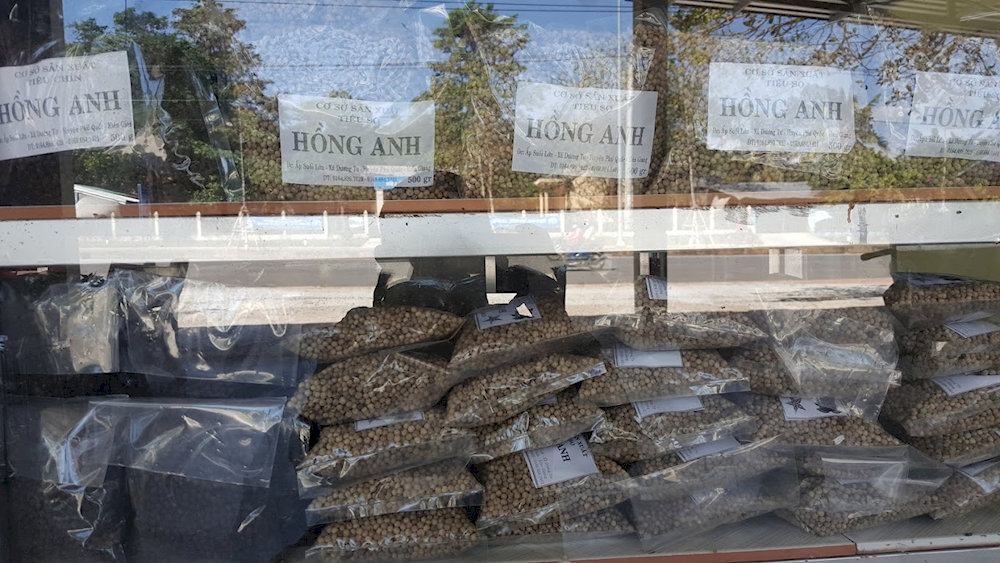 A variety of locally made pepper products are available for purchase at Hong Anh Farm